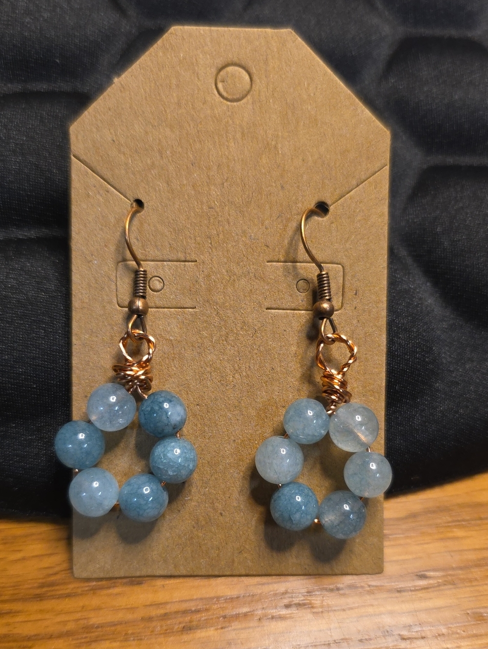 Handmade Stone Bead Hoop Earrings - Copper